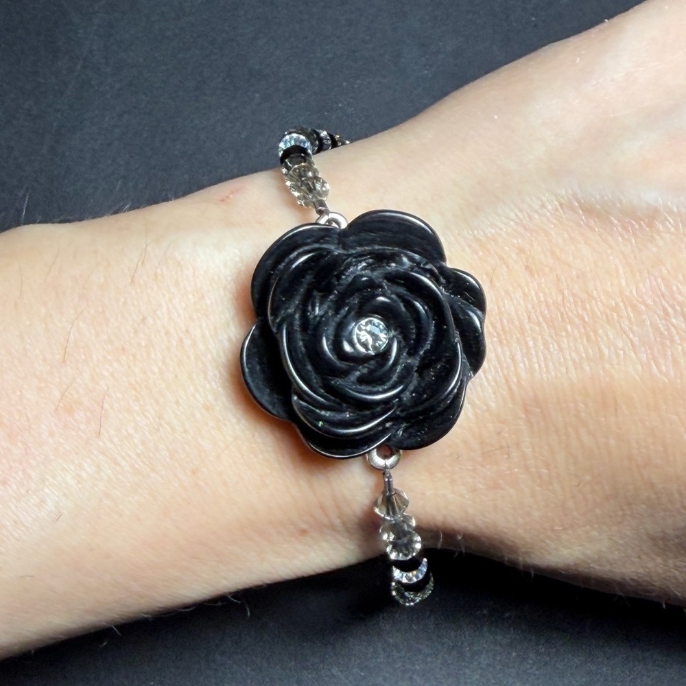 Stunning Gothic Victorian 925 Stamped Black Rose Bracelet